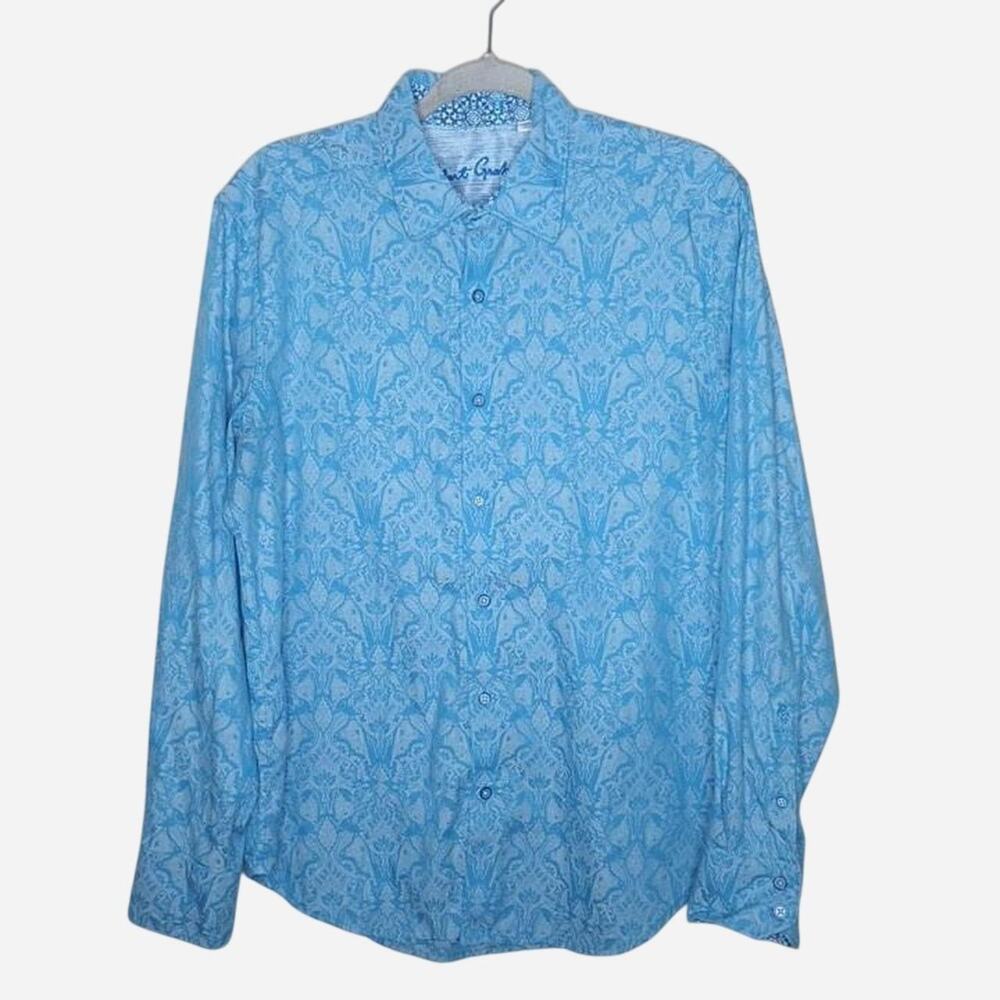 Robert Graham Blue Floral Button Up Dress Shirt Size M